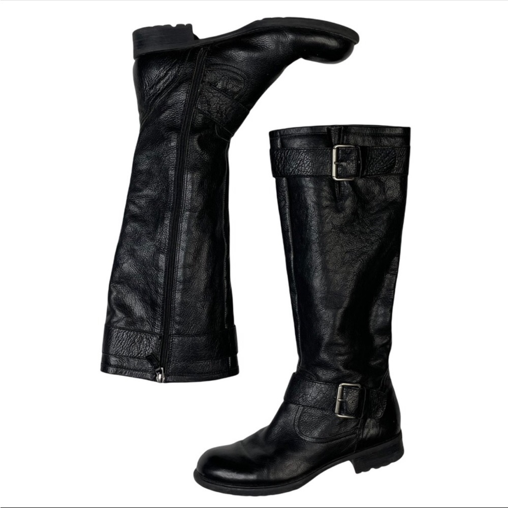 Franco Sarto Boots Leather Mid Calf Black Buckles 8.5M